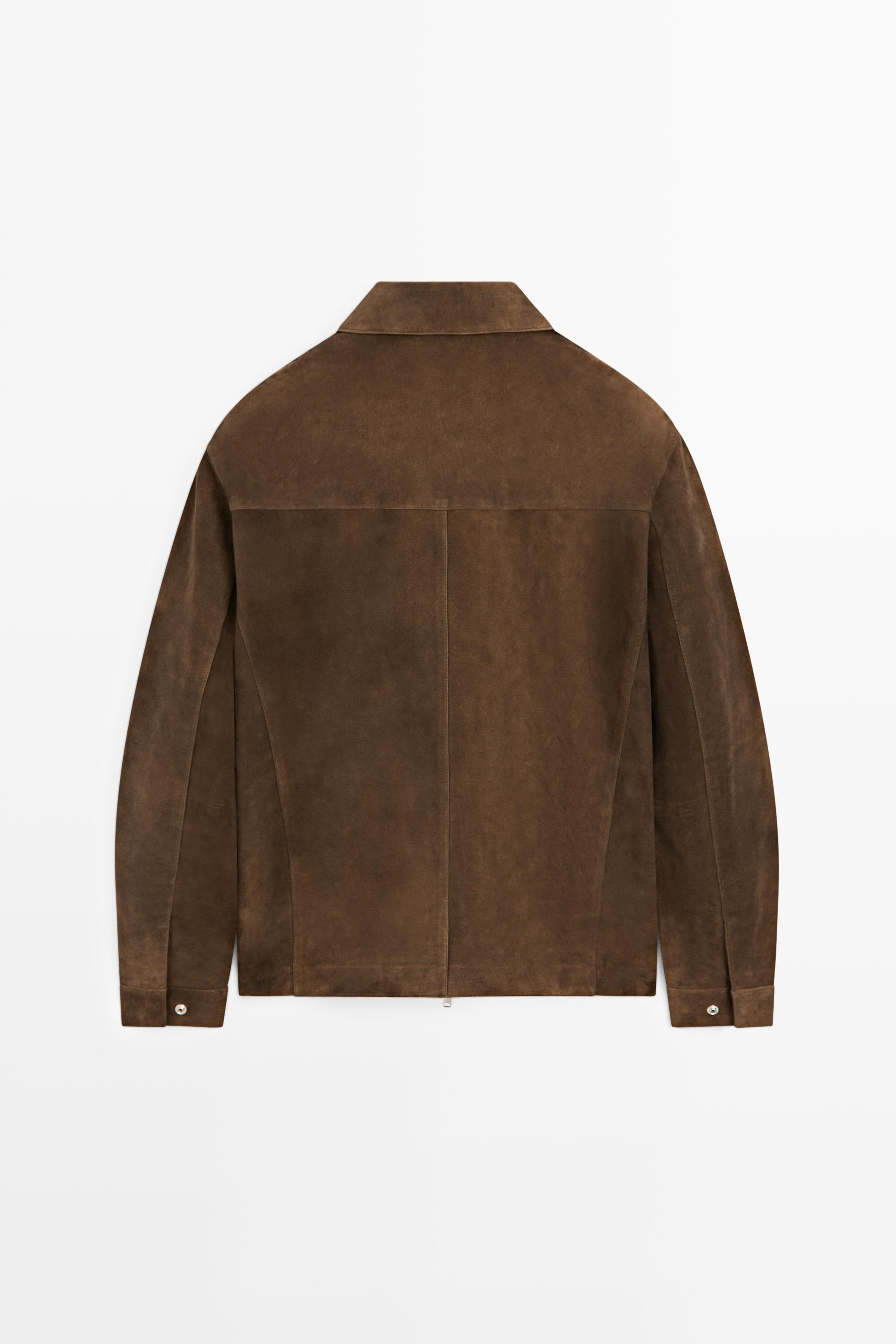 Suede leather zip-up jacket