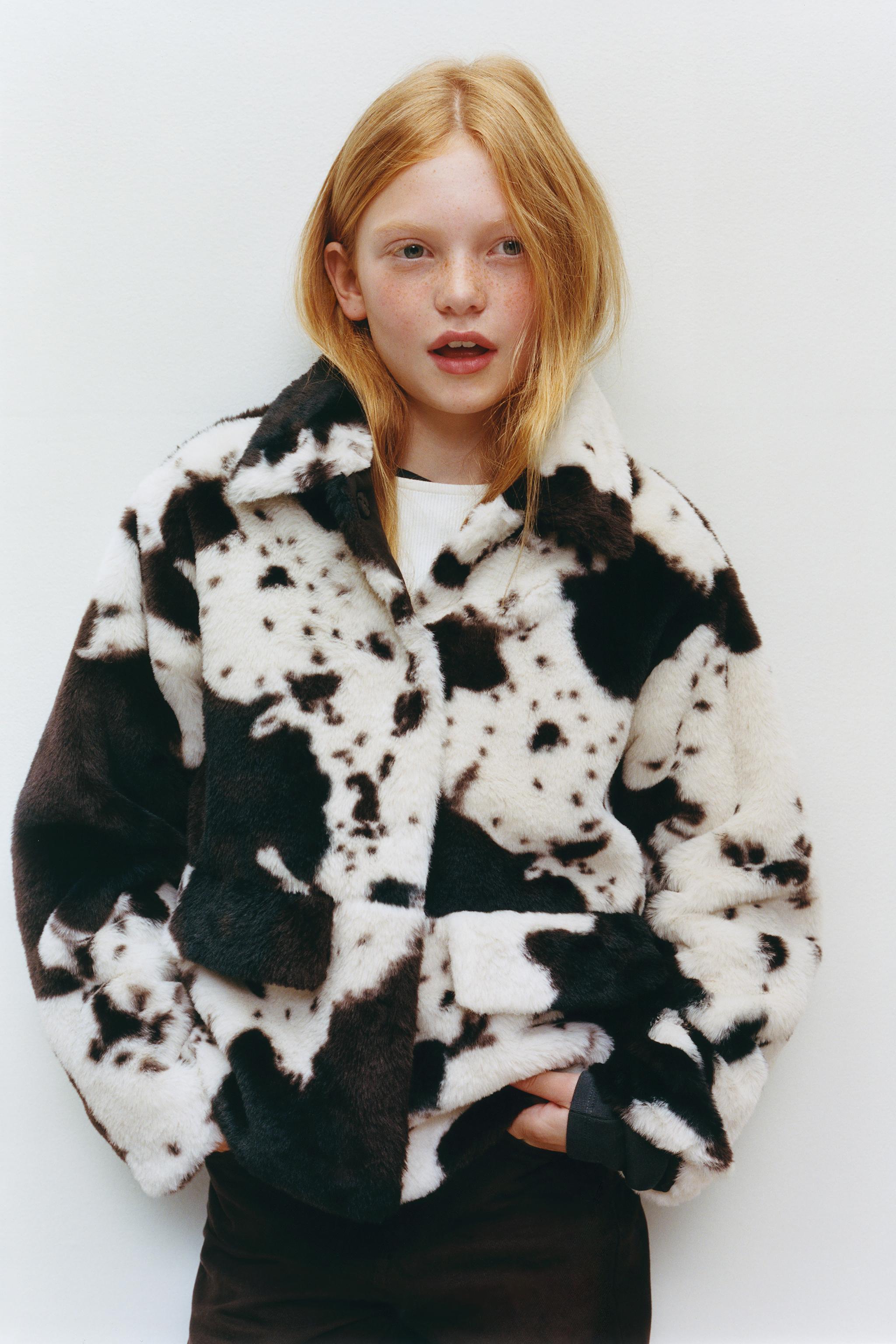 COW PRINT FAUX FUR JACKET