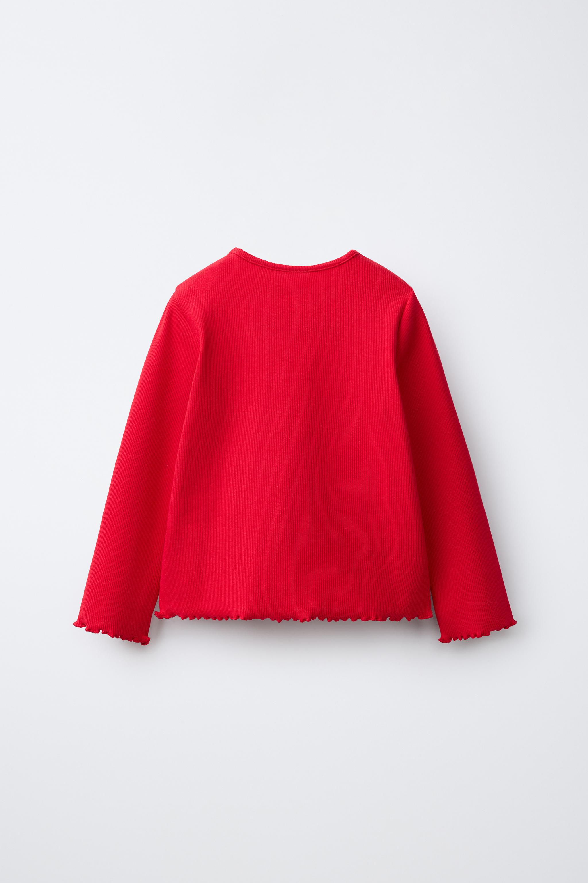 EMBROIDERED RIBBED T-SHIRT — Red