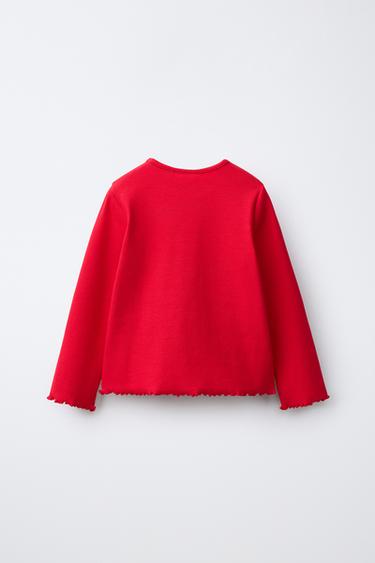 EMBROIDERED RIBBED T-SHIRT — Red 2