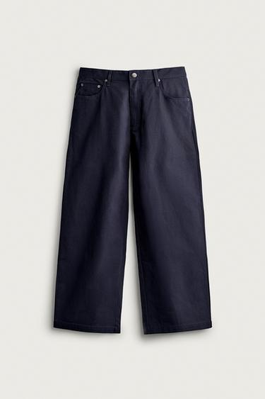 Zara 休閒版絆帶長褲 - 海藍色