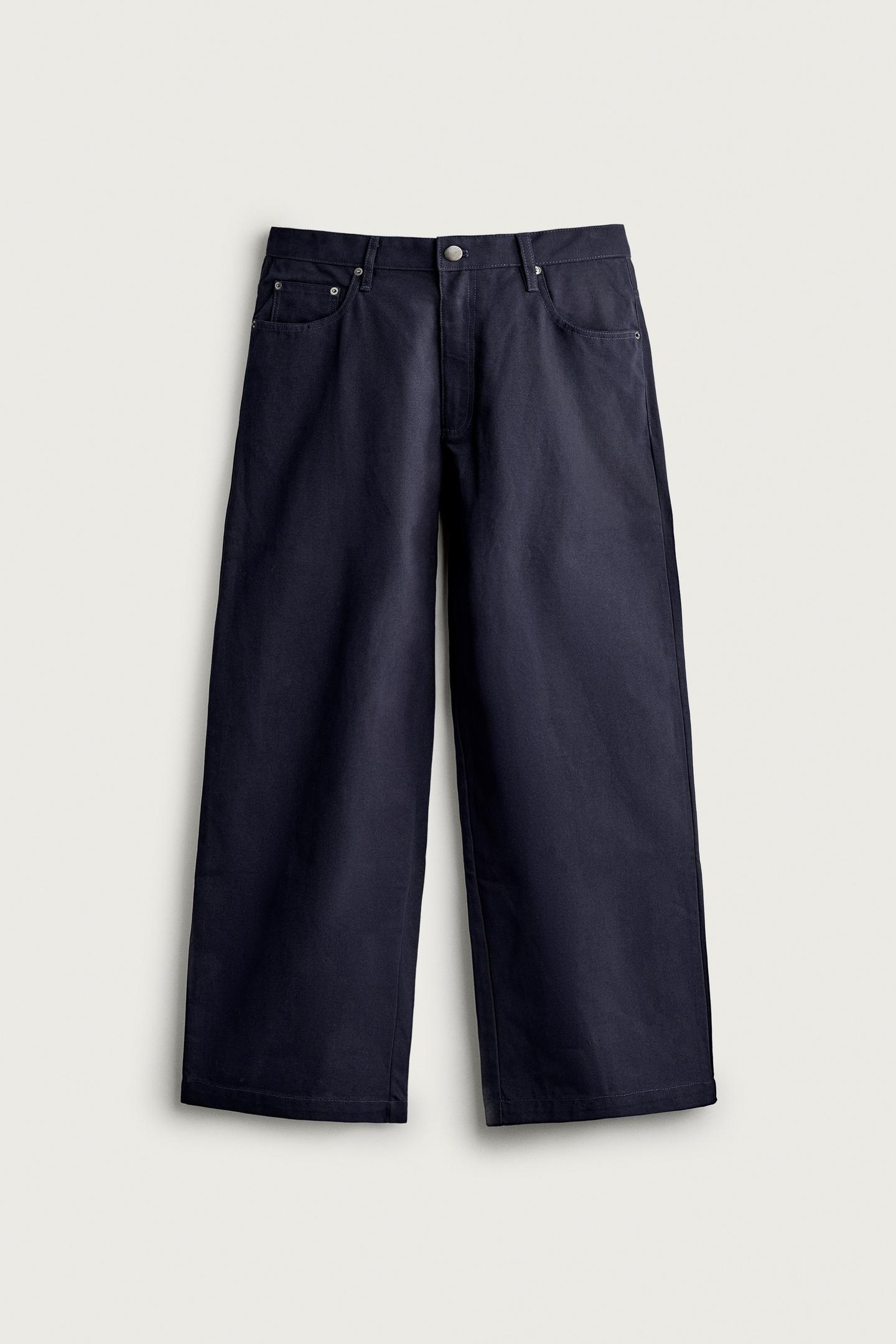 Мужские брюки Zara Relaxed Fit Pants with Tab, цвет: Тёмно-синий — фото 7