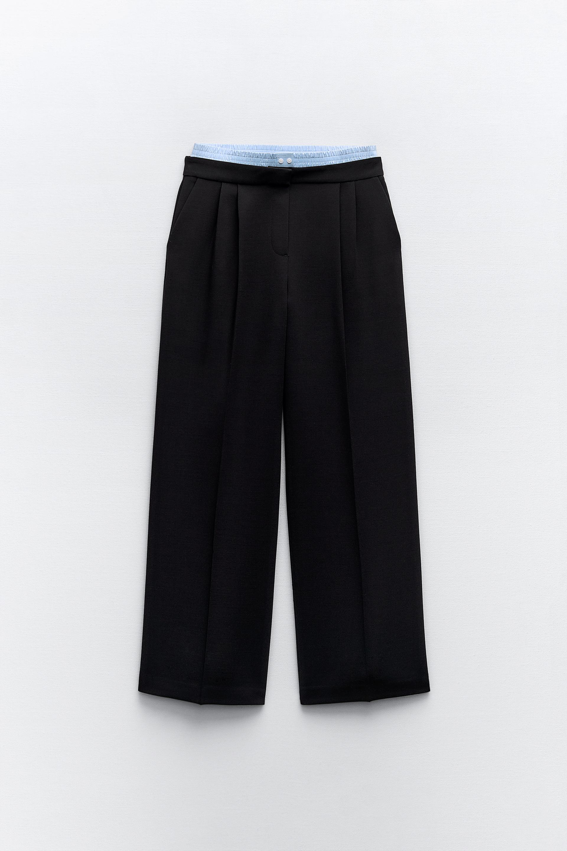 WIDE LEG PANTS WITH DARTS - Navy blue
