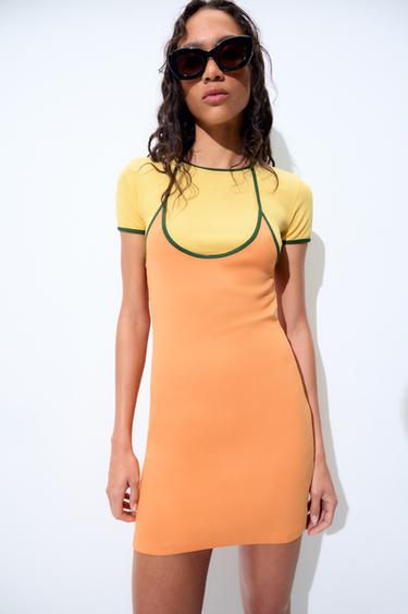 DOUBLE EFFECT MINI DRESS - Orange / Yellow by Zara
