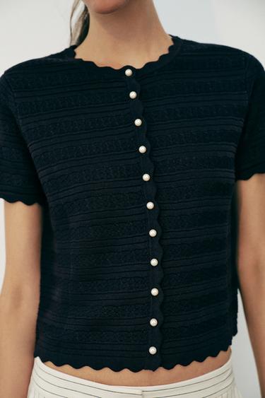 FAUX PEARL BUTTON CARDIGAN - Navy blue by Zara