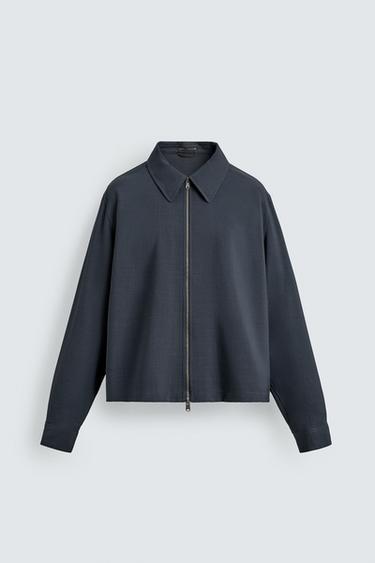 RELAXED FIT OVERSHIRT WITH ZIP - Duck blue by Zara