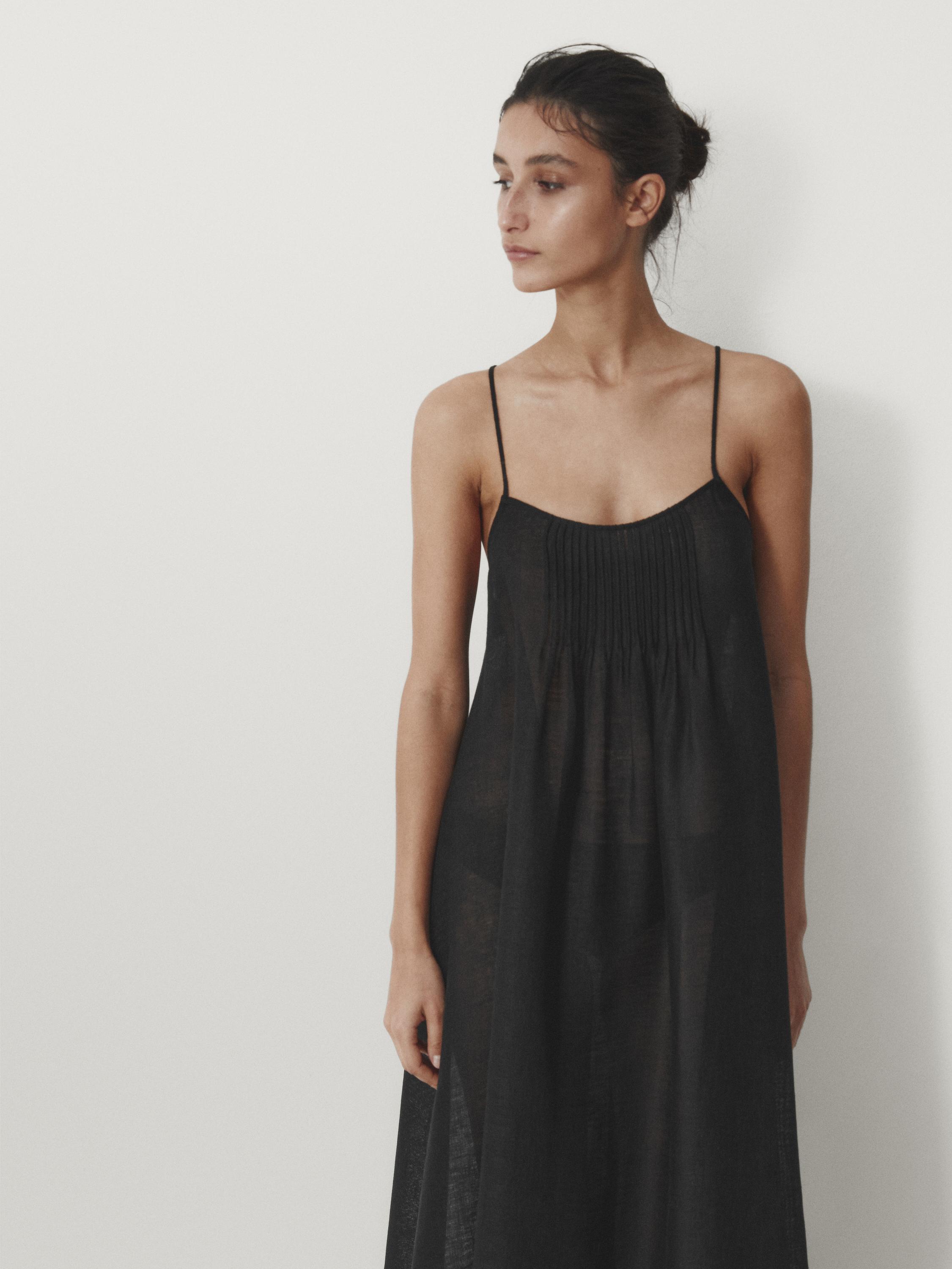 100% linen strappy dress - Black | ZARA Canada