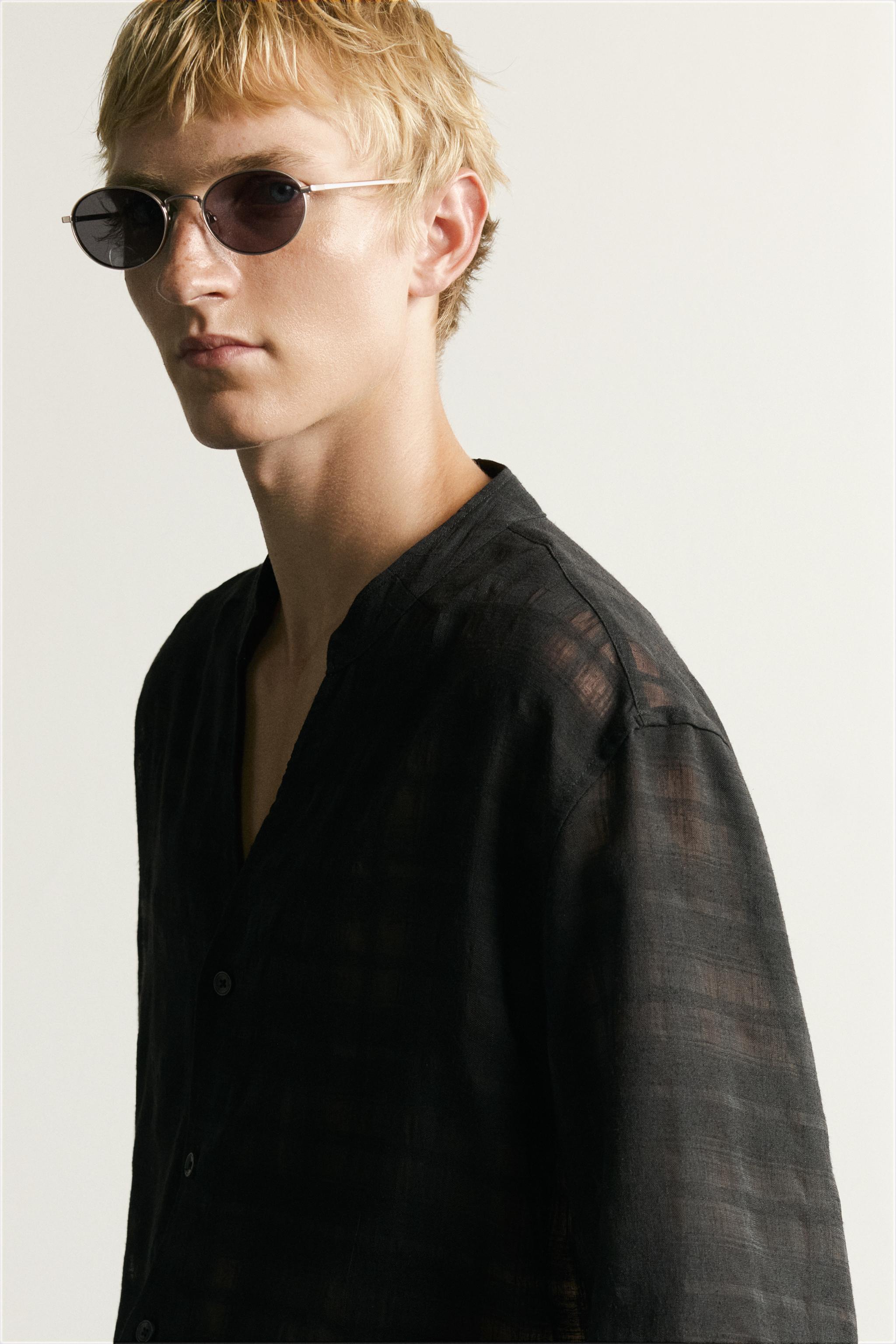 Мужские рубашки Zara SEMI-SHEER CHECK JACQUARD SHIRT — фото 6