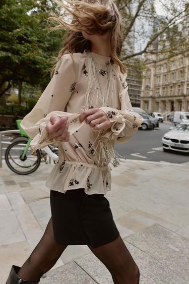 BLOUSE SEMI-TRANSPARENTE À PAILLETTES - Multicolore de Zara