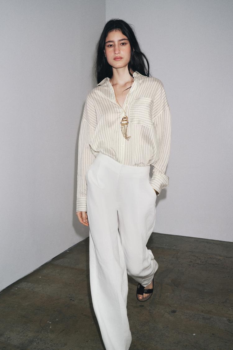 Camicia Bianca A Righe Nere CAMICIA A RIGHE ZW COLLECTION Bianco