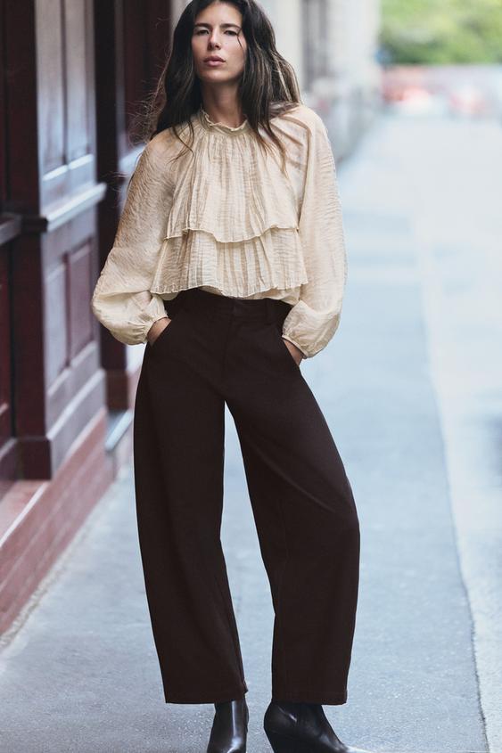 Zara RUFFLE BLOUSE - Ecru - Image 0