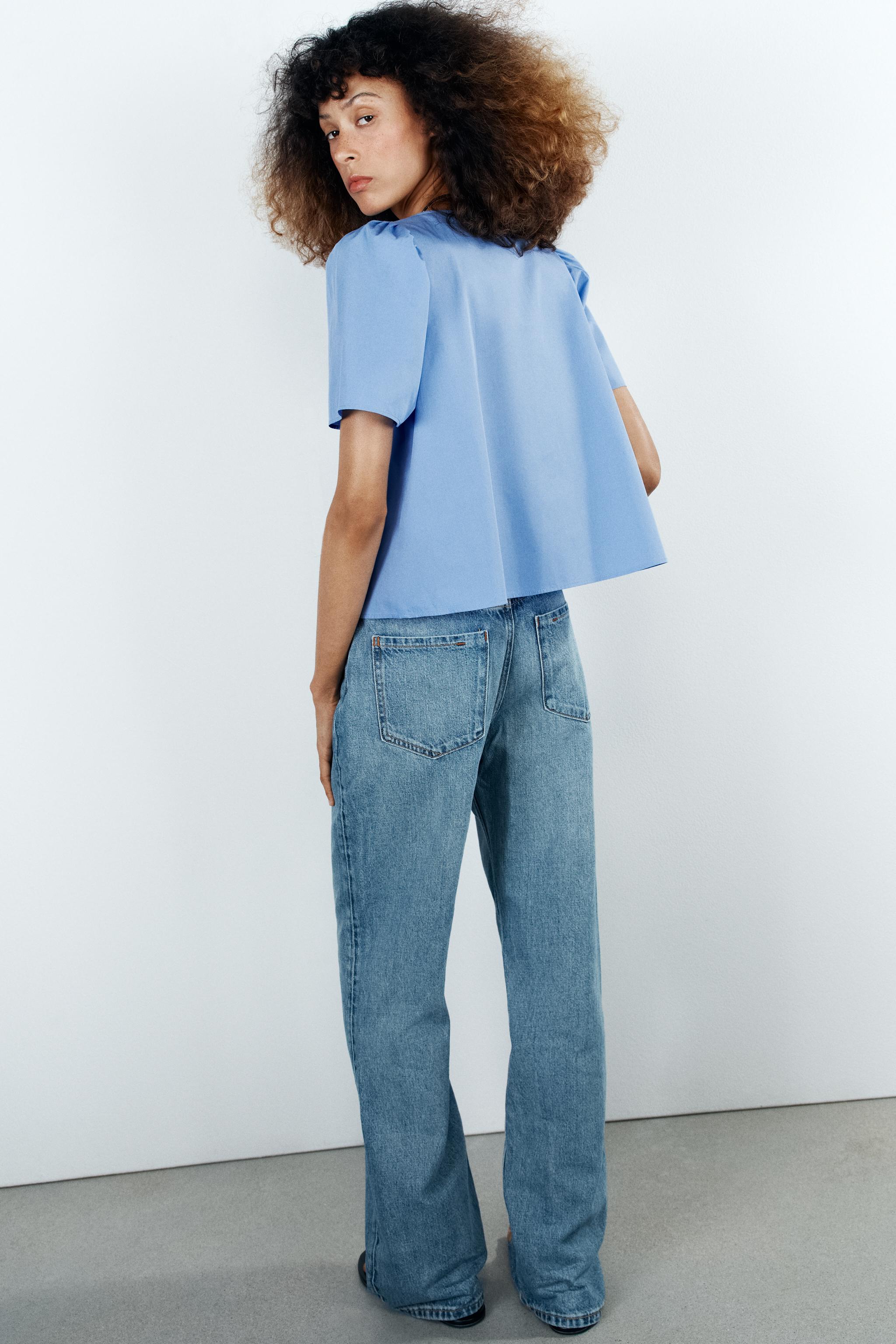 PEARL BUTTON POPLIN TOP