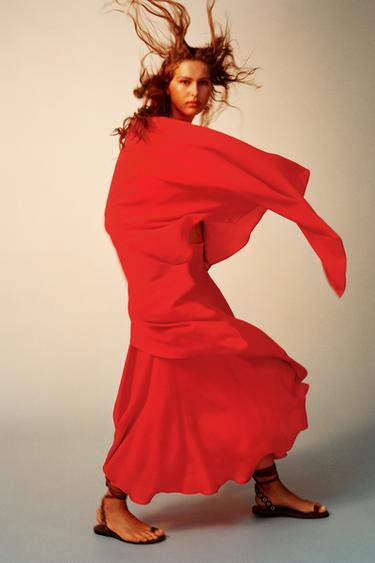 JUPE LONGUE ÉVASÉE - Rouge / Corail de Zara - Image 2
