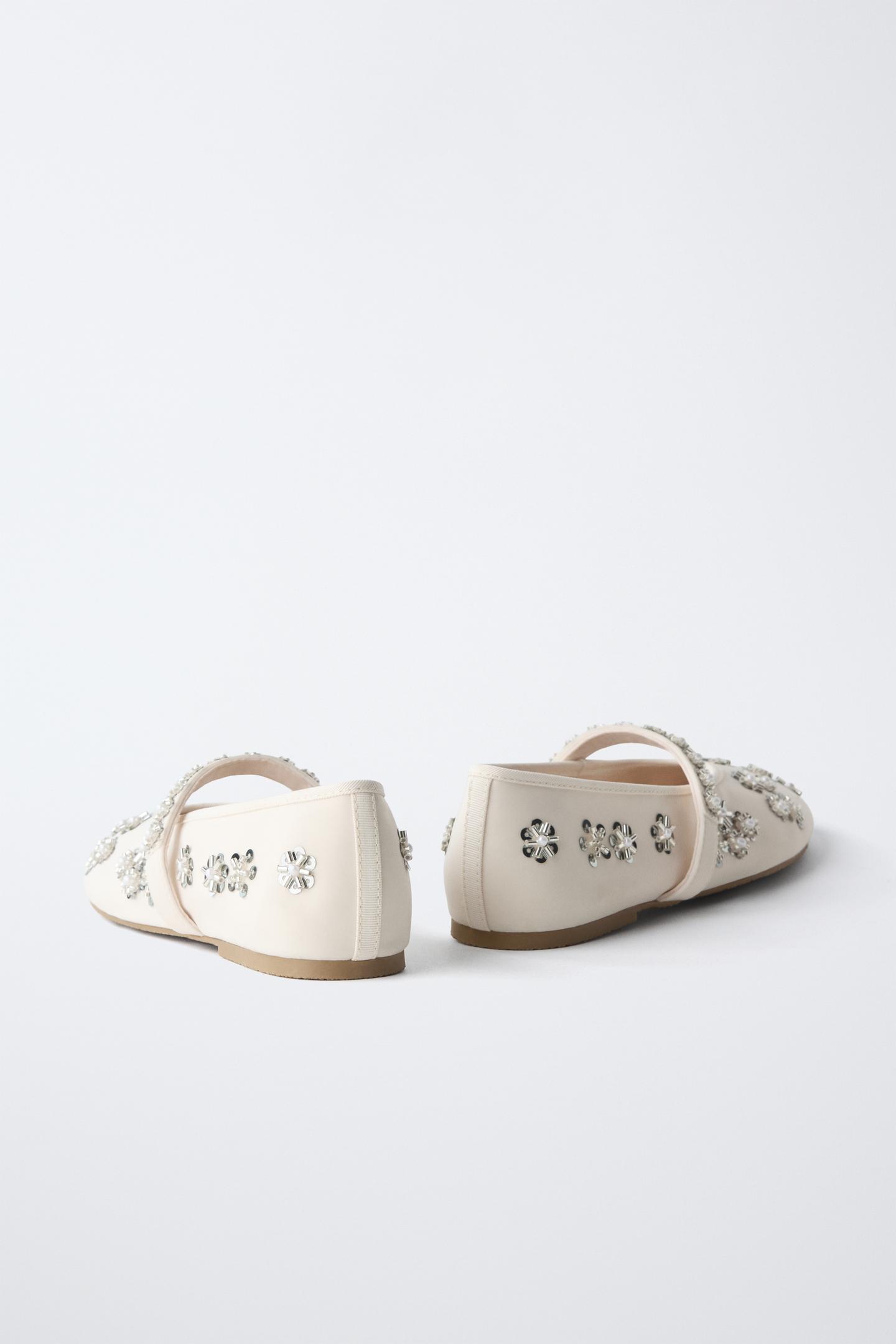 Детские балетки Zara Rhinestone Ballet Flats, цвет: Молочный белый — фото 5