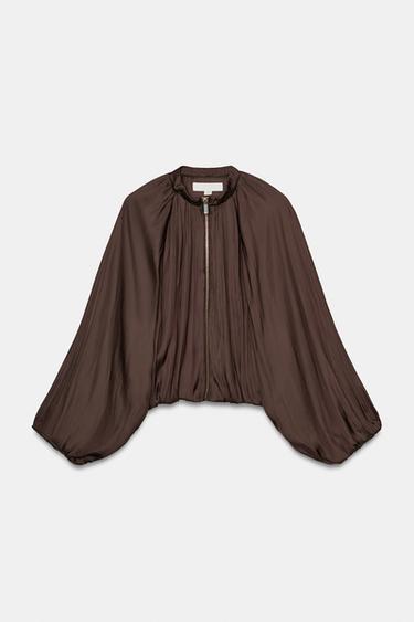 BLOUSON BOMBER SATINÉ MANCHES BALLON - Marron de Zara - Image 5