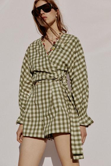 SHORT À CARREAUX VICHY - Vert moyen de Zara