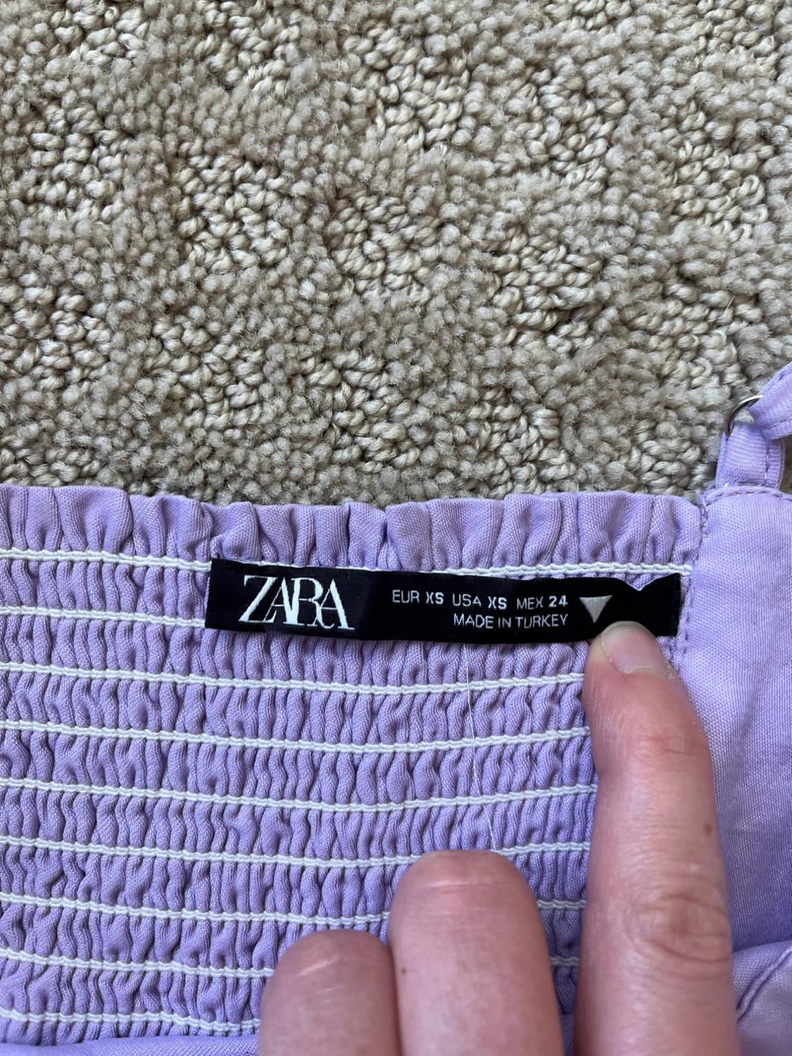 TRF SATIN CROP TOP PURPLE SMOCKED BACK ZIP SIDE ADJUSTABLE STRAPS SIZE XS - Image 4