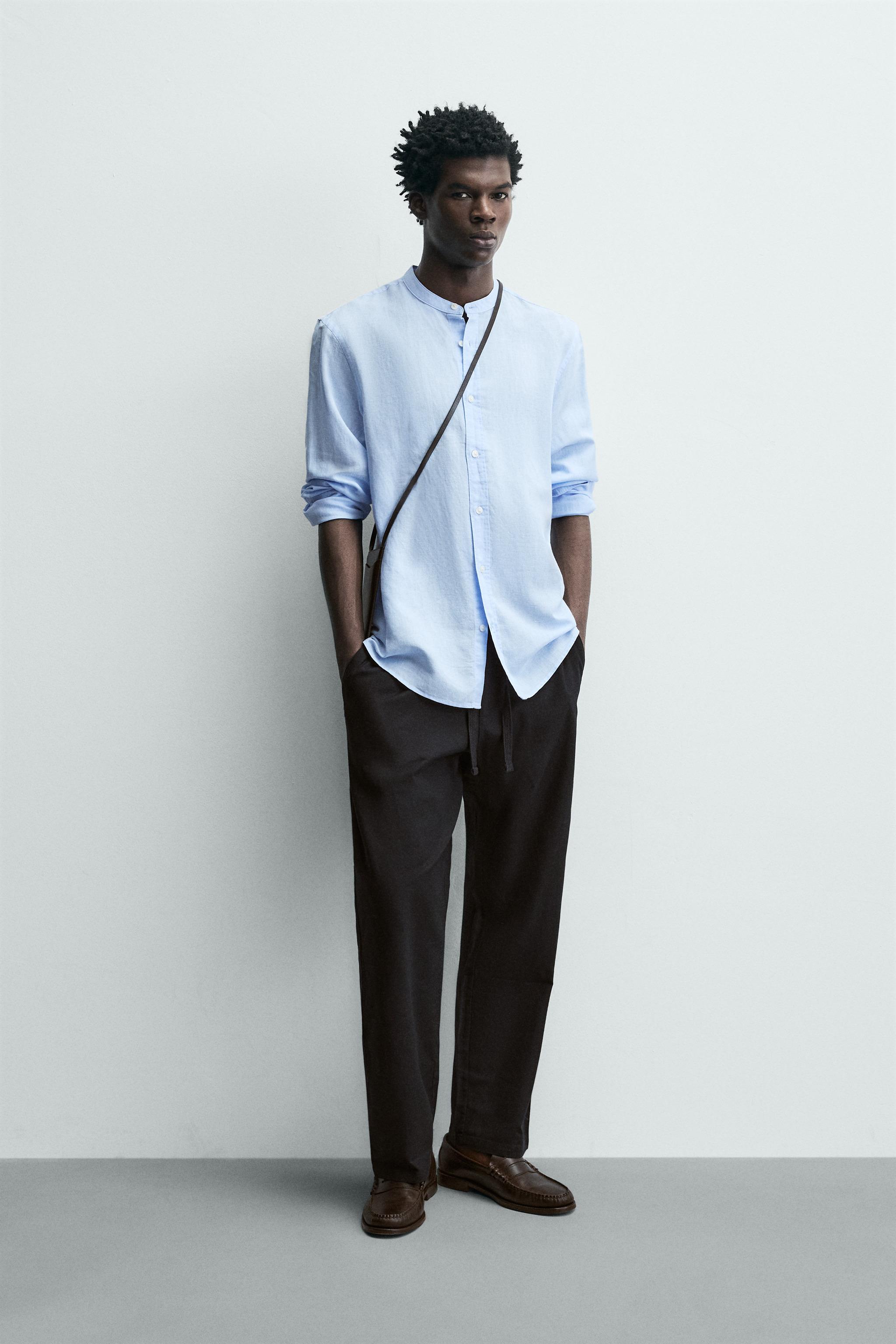 Zara RELAXED FIT KETEN VE PAMUKLU GÖMLEK görsel 8