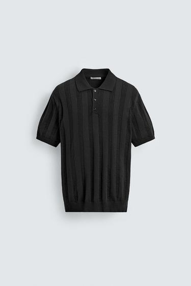 REGULAR FIT TEXTURED KNIT POLO SHIRT - Black by Zara
