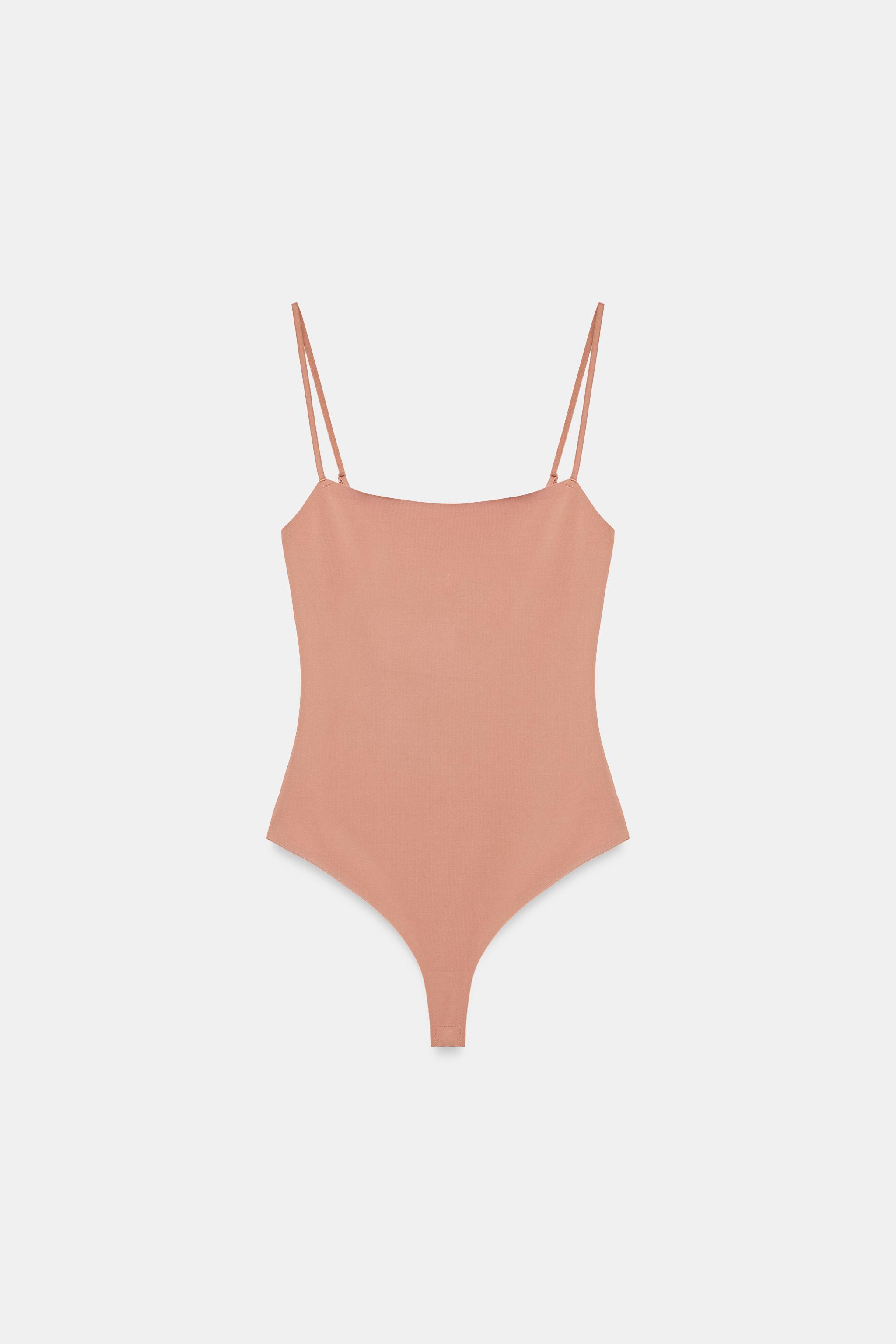 SQUARE NECK BODYSUIT — Beige-pink
