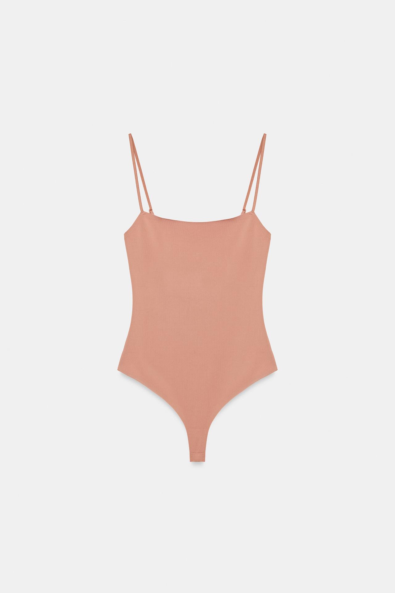 SQUARE NECK BODYSUIT — Beige-pink
