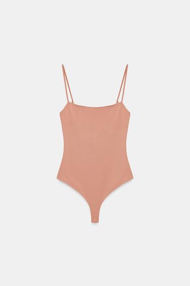 SQUARE NECK BODYSUIT - Beige-pink by Zara