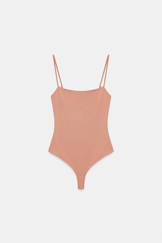 SQUARE NECK BODYSUIT - Beige-pink by Zara - Image 0