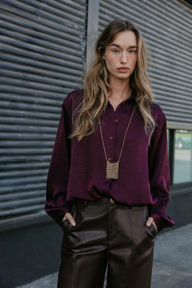 SATIN BALLOON SHIRT - Burgundy by Zara