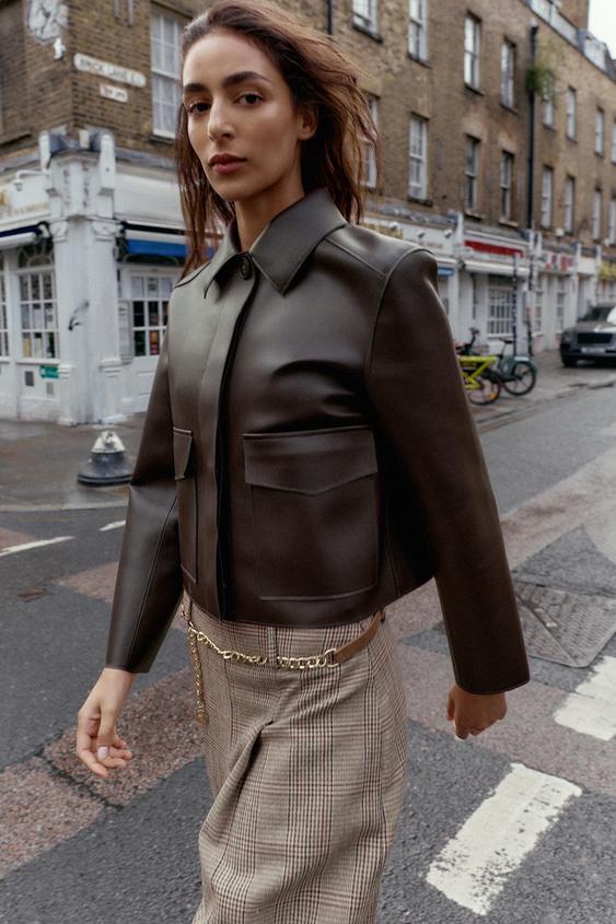 Leather Women's Winter Jackets Zara Brown Zara Winter Jackets