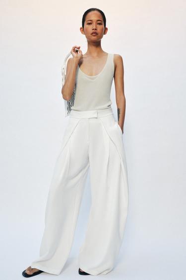 HOSE MIT WEITEM BEIN UND ZIERFALTEN ZW COLLECTION - Cremefarben von Zara
