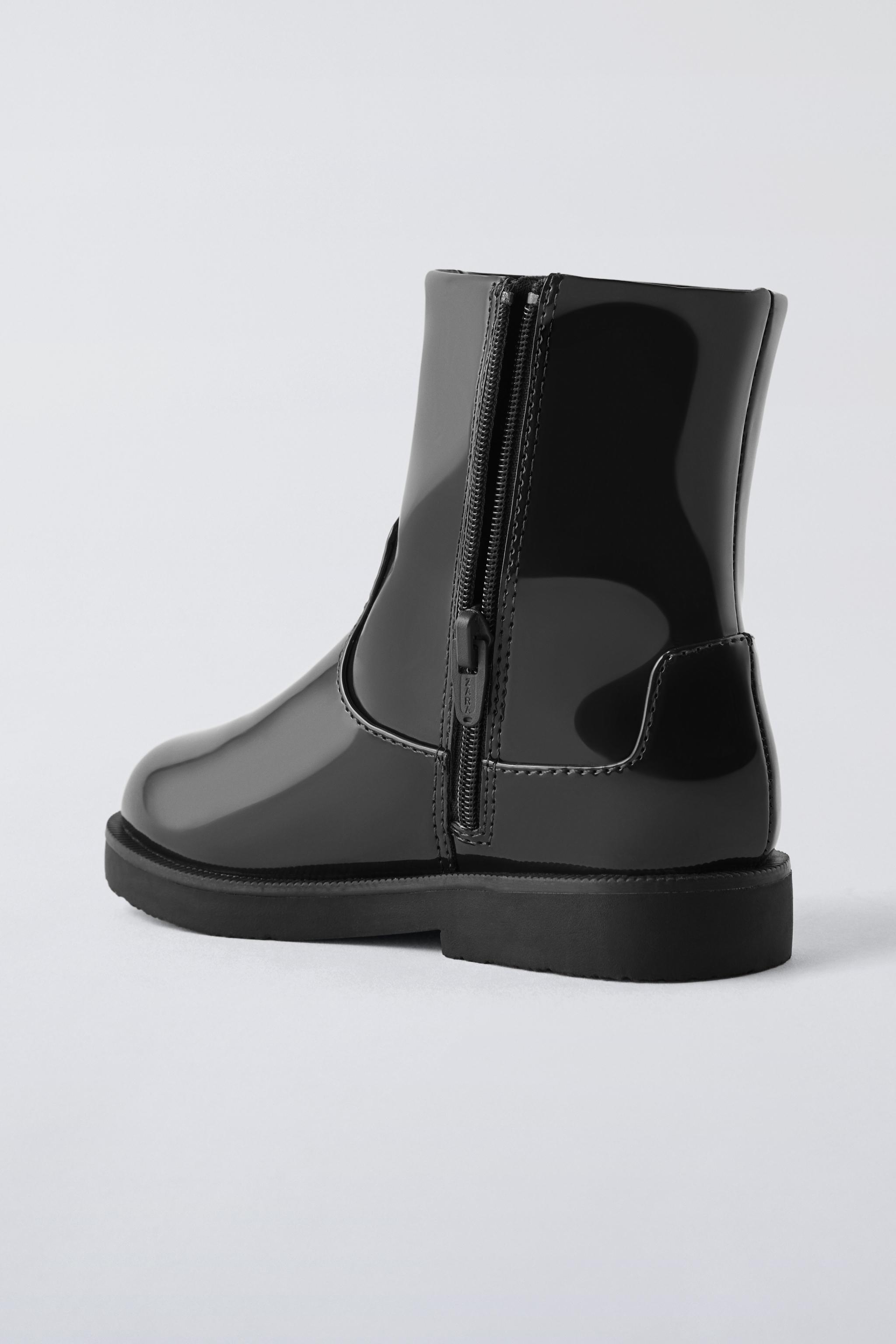 Zara Faux Patent Leather Boots Black Kids