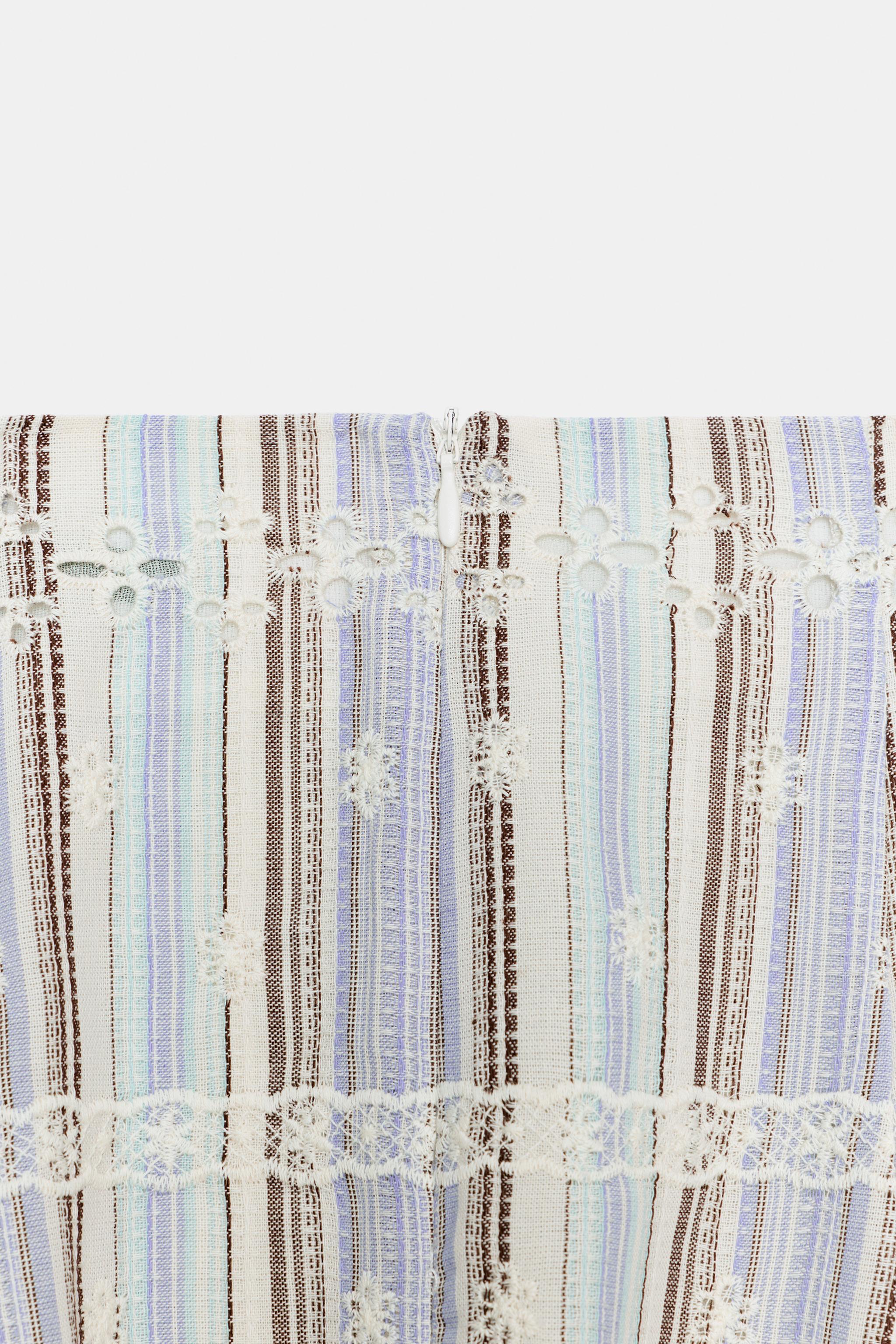Женские юбки Zara STRIPED EMBROIDERED MIDI SKIRT — фото 10