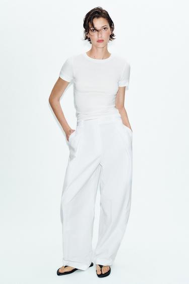 Zara MINIMAL SHORT SLEEVE T-SHIRT - Oyster-white - Image 0