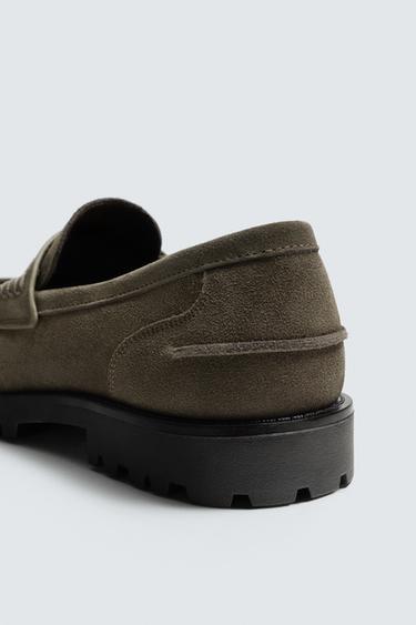 LEATHER PENNY LOAFERS WITH TRACK SOLE - Taupe Grey by Zara - Image 5