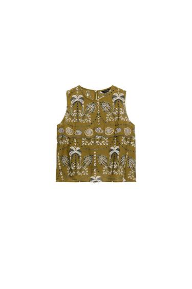 Zara EYELET EMBROIDERED TOP - Multicolored