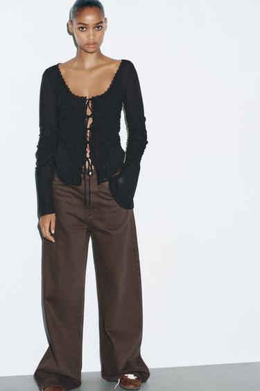 GATHERED TIE TOP - Black by Zara