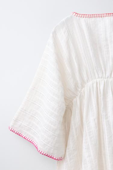 CAFTAN BRILLANT À CONTRASTE - Écru de Zara - Image 3