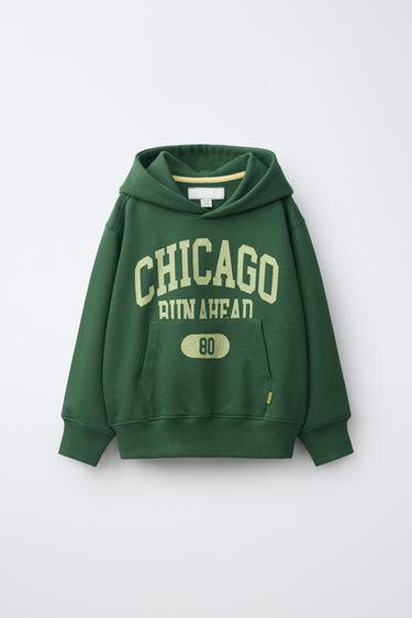 SWEAT DE JOGGING À CAPUCHE ET INSCRIPTION - Vert de Zara