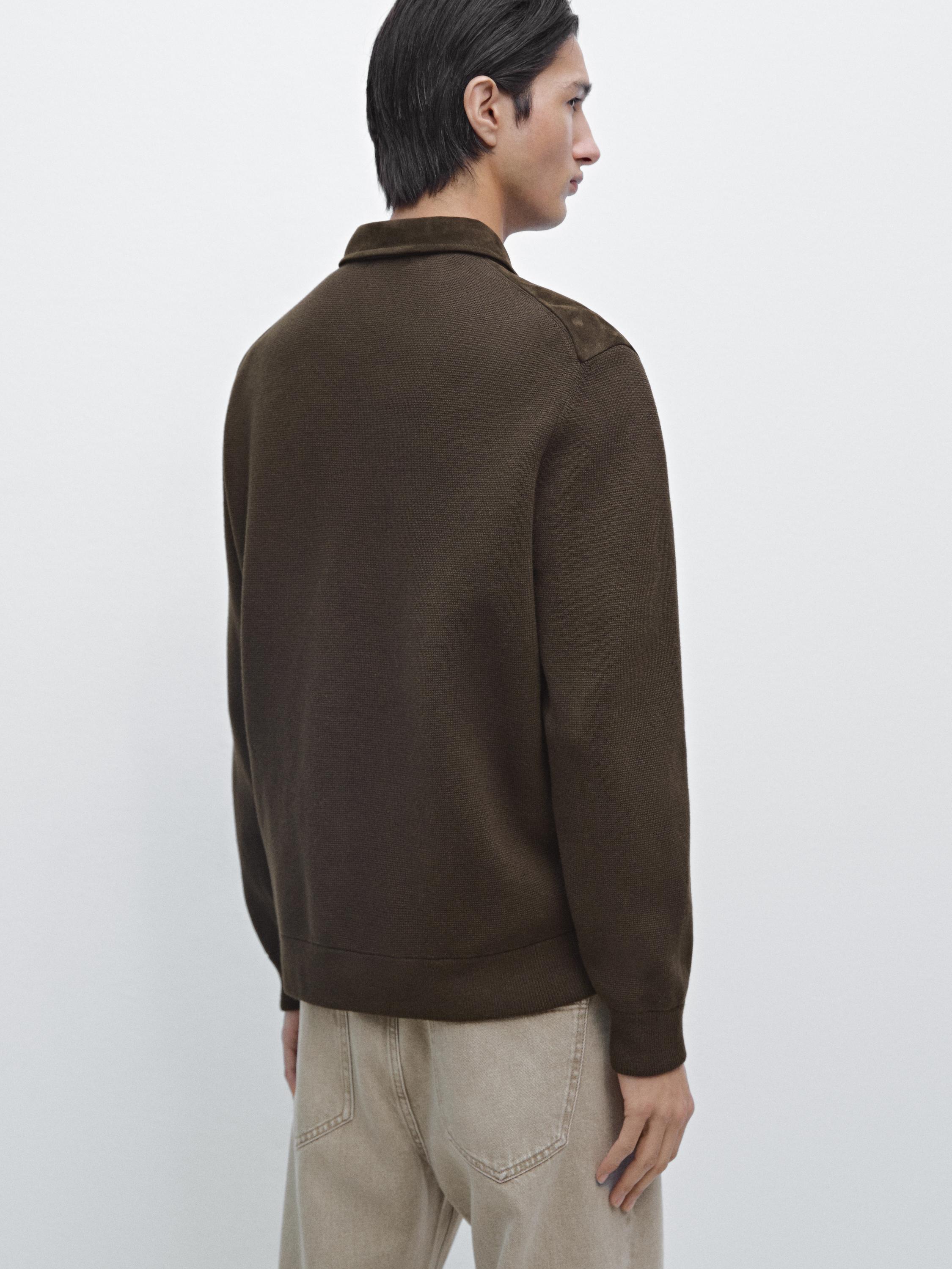 Contrast cotton and leather jacket