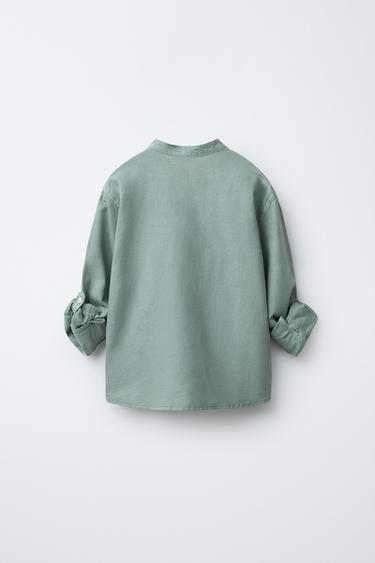CHEMISE COL MAO AVEC LIN ET COTON - Vert de Zara - Image 2