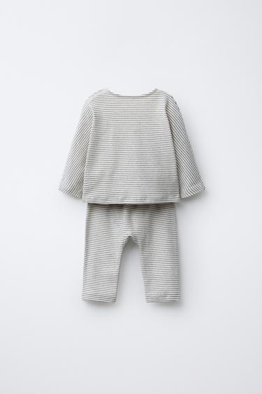 Zara TRIIPUDEGA SÄRGI JA PÜKSTE KOMPLEKT - Ecru/must - Pilt 0