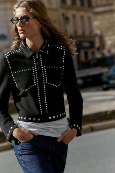 FAUX SUEDE STUDDED JACKET - Black by Zara