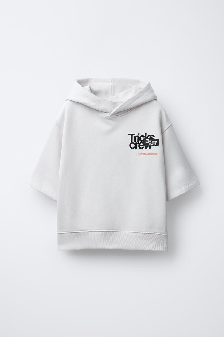 Mens Hoodies Zara Half Sleeve Hoodie SLOGAN SHORT SLEEVE