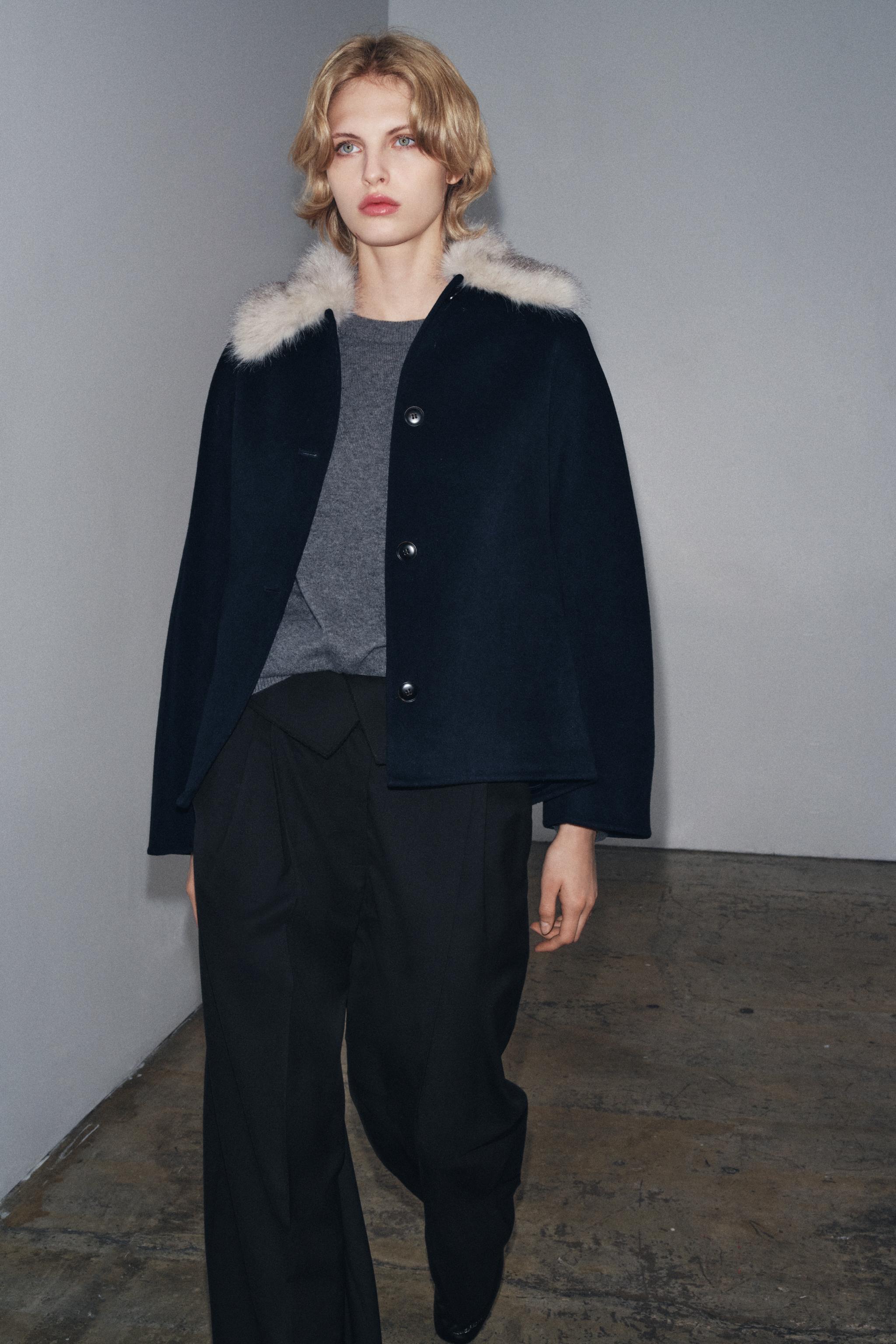 ZARA 羊革+フェイクファー ジャケット フェイクファー ジャケット ZW COLLECTION - エクリュ | ZARA