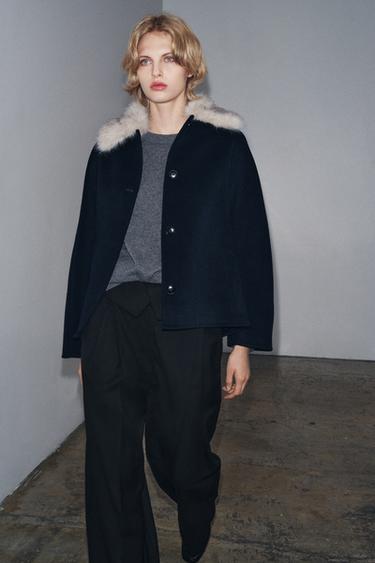 PALLTO JAKË IMITIM GËZOFI ME LESH ZW COLLECTION - Blu marinari nga Zara