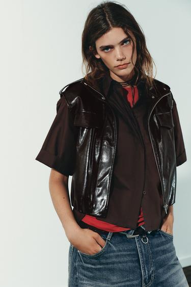 GILET MATIÈRE SYNTHÉTIQUE GLOBO - Bordeaux foncé de Zara - Image 1