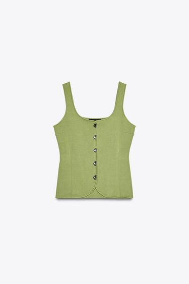 TOP CORSÉ PUNTO LISO - Verde de Zara