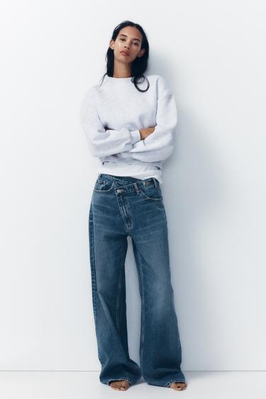 JEANS TRF WIDE LEG ჯვარედინი მაღალი წელი - Zara-ს Navy blue