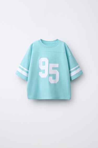 تيشيرت بطبعة رقم وأشرطة - تركوازي by Zara