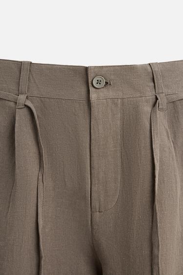 100% LINEN BERMUDA SHORTS WITH BELT - Brown / Taupe by Zara - Image 7